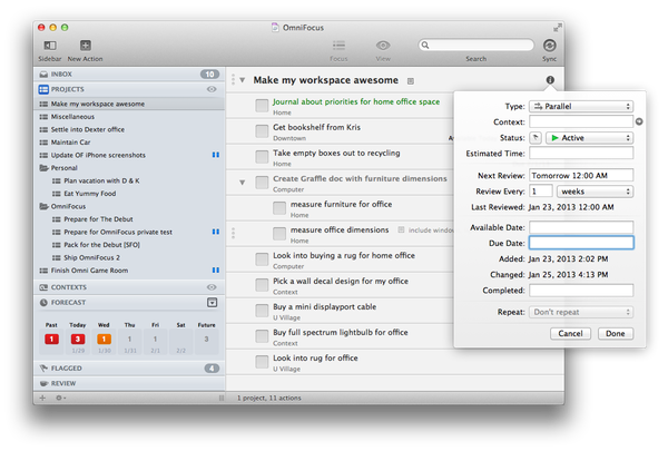 OmniFocus 2 main screenshot