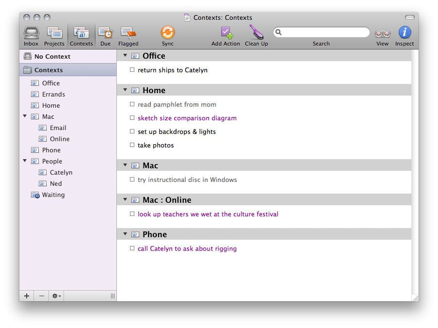in OmniFocus to categorize
