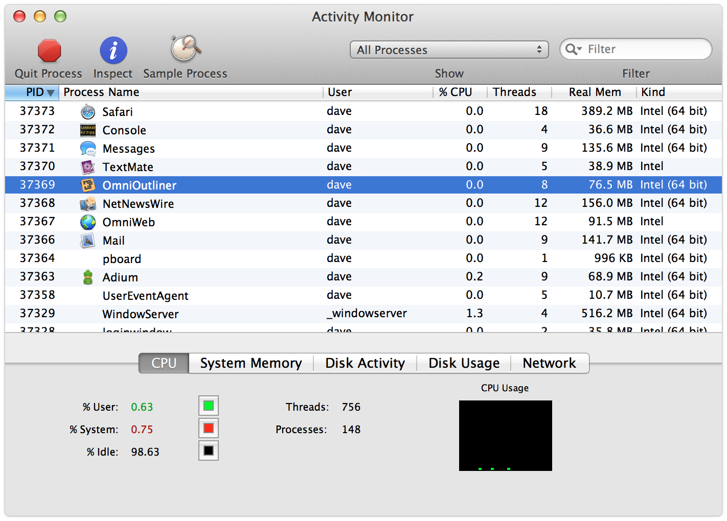 Activity Monitor window