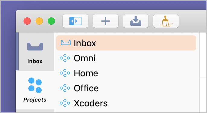 Screenshot showing the Inbox included in the Projects tab