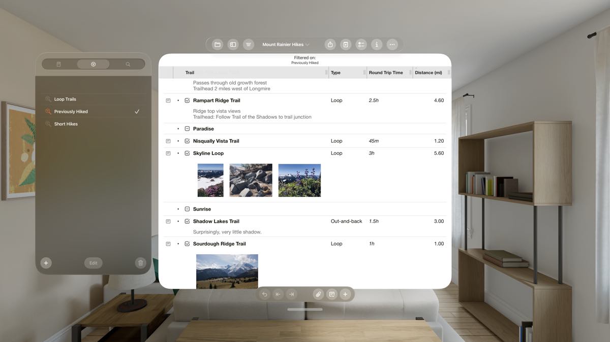 Screenshot: OmniOutliner 6 on Apple Vision Pro.