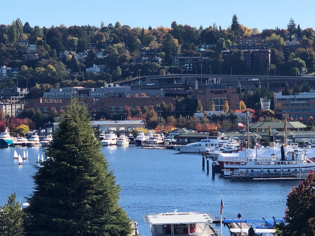 View of Lake Union and Capitol Hill, on a sunny day, photographed at the offices of The Omni Group.