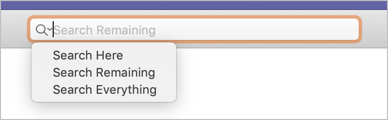 Screenshot showing the search scope menu in the search field