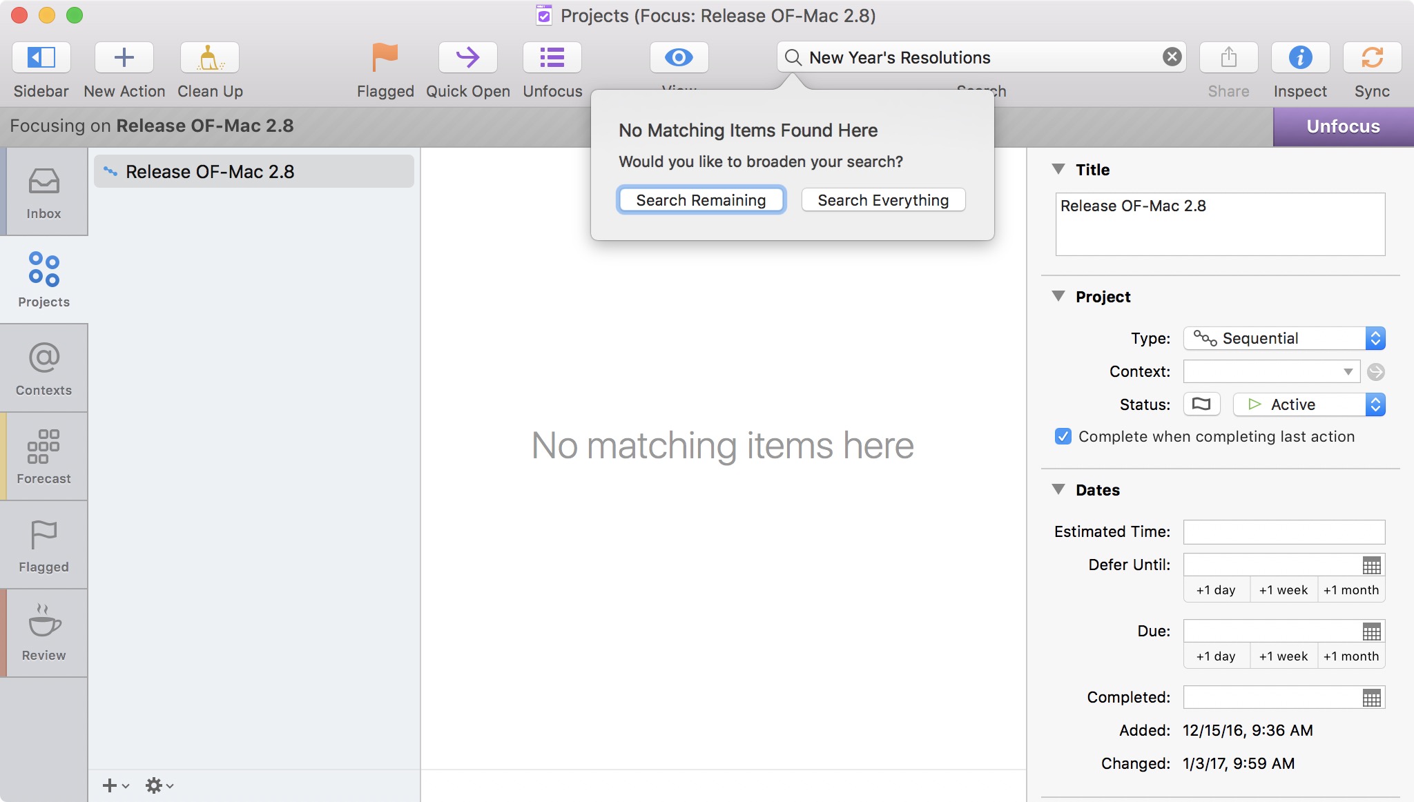 A Screenshot of OmniFocus 2.8