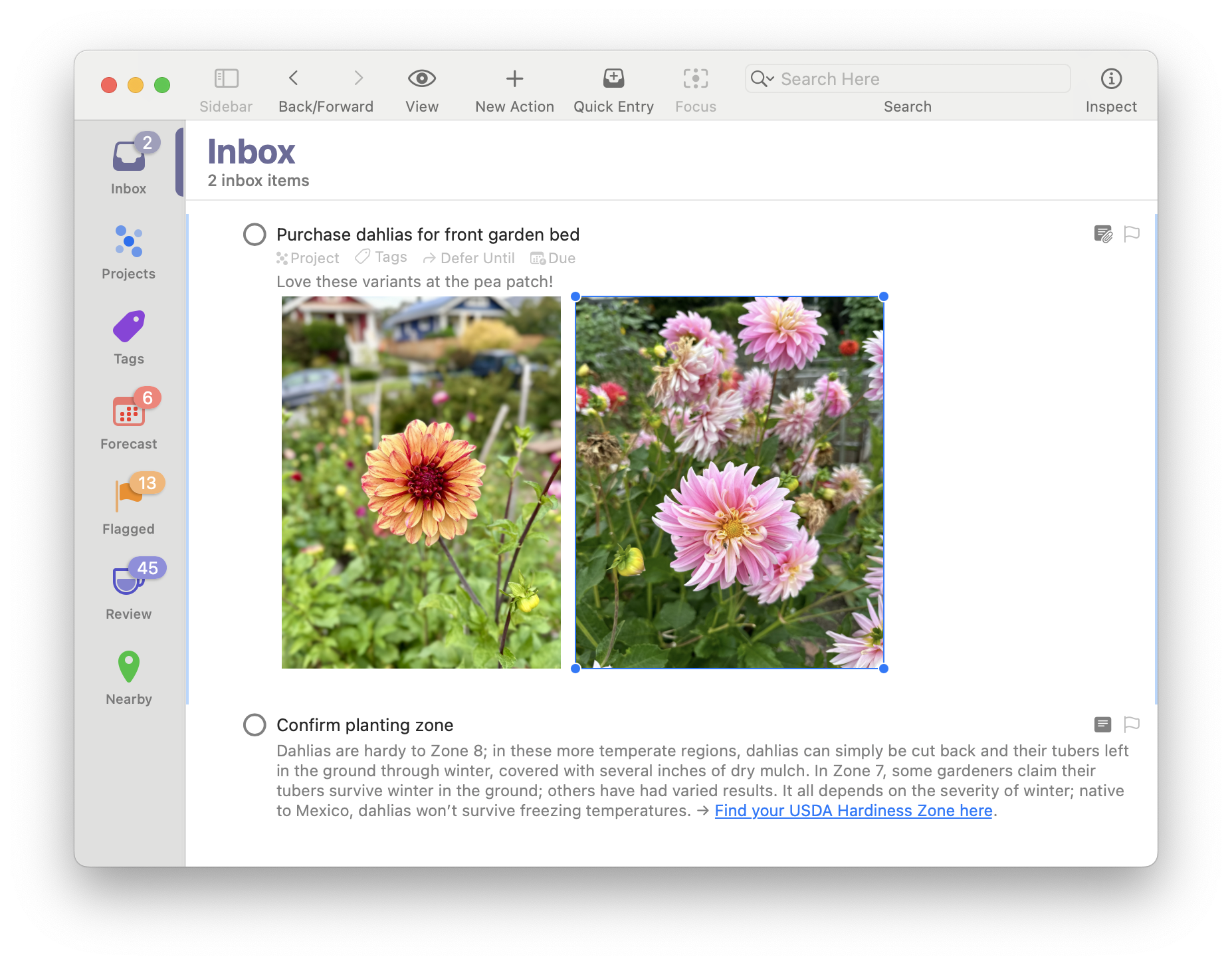 Resizing an image attachment in OmniFocus 4.6 for Mac