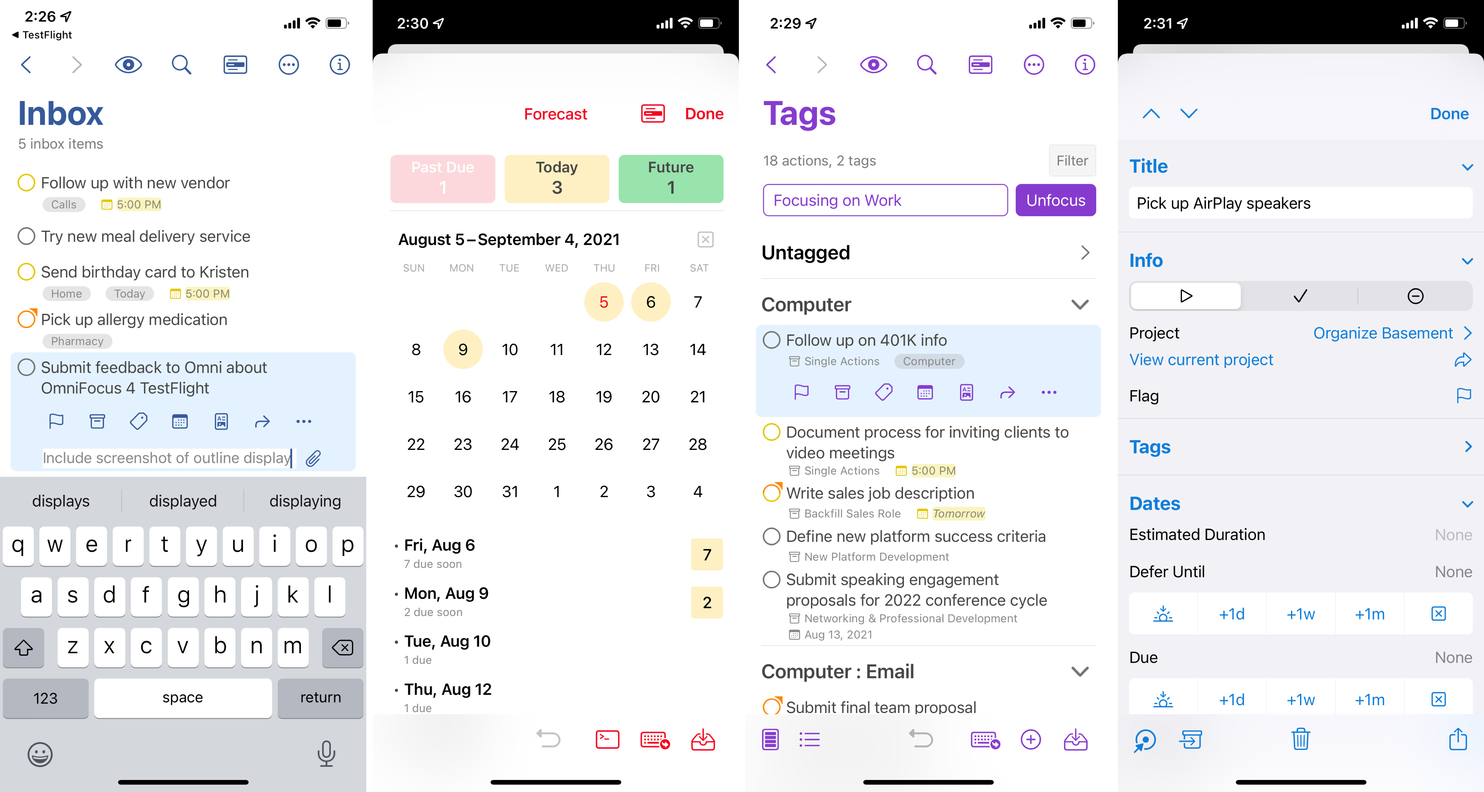 OmniFocus 4 for iPhone TestFlight Screenshots