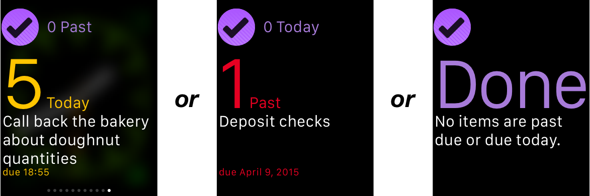 Screenshot of OmniFocus Glance on Apple Watch