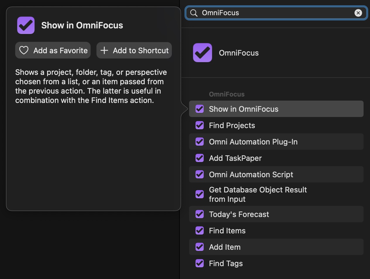 OmniFocus Shortcuts on Monterey