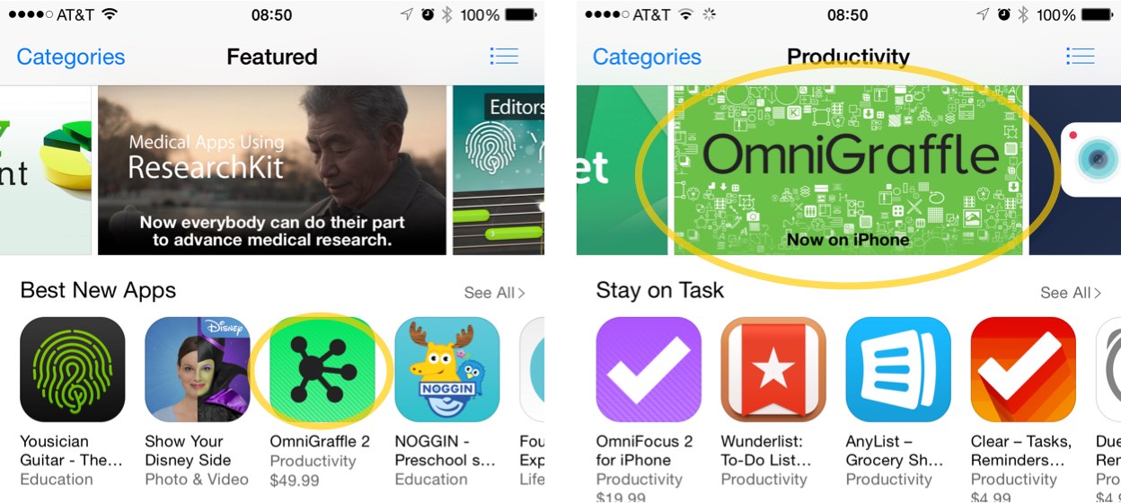 Screenshot of the App Store featuring the OmniGraffle 2.1 release