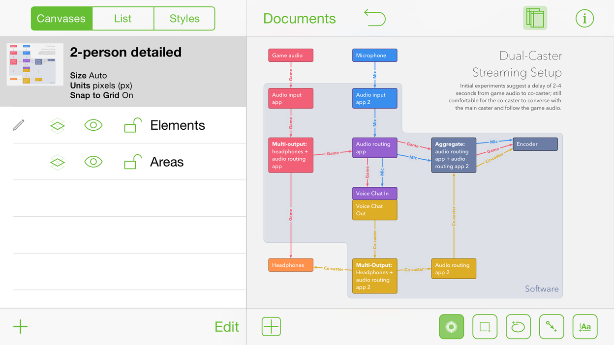 Screenshot of OmniGraffle for iOS running on an iPhone 6+