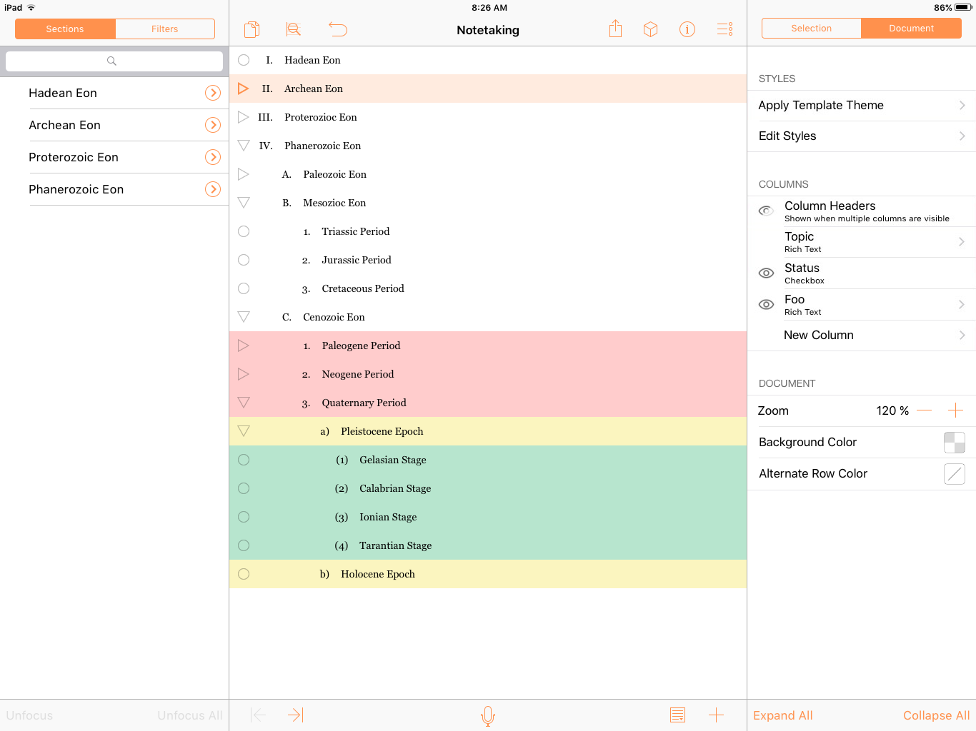 OmniOutliner 3 mockup for iPad Pro