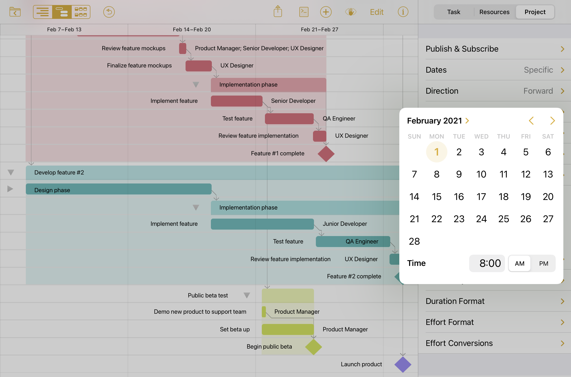 OmniPlan 4.0 for iOS TestFlight Date Picker View