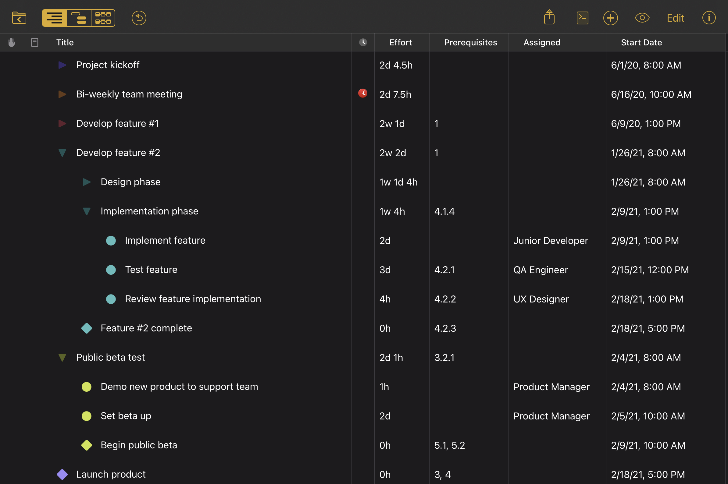 OmniPlan 4.0 for iOS TestFlight Outline View