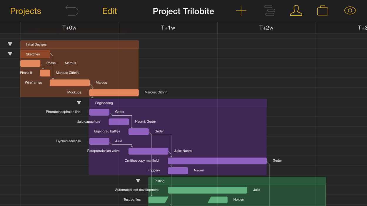 Screenshot of OmniPlan for iOS running on an iPhone 6+