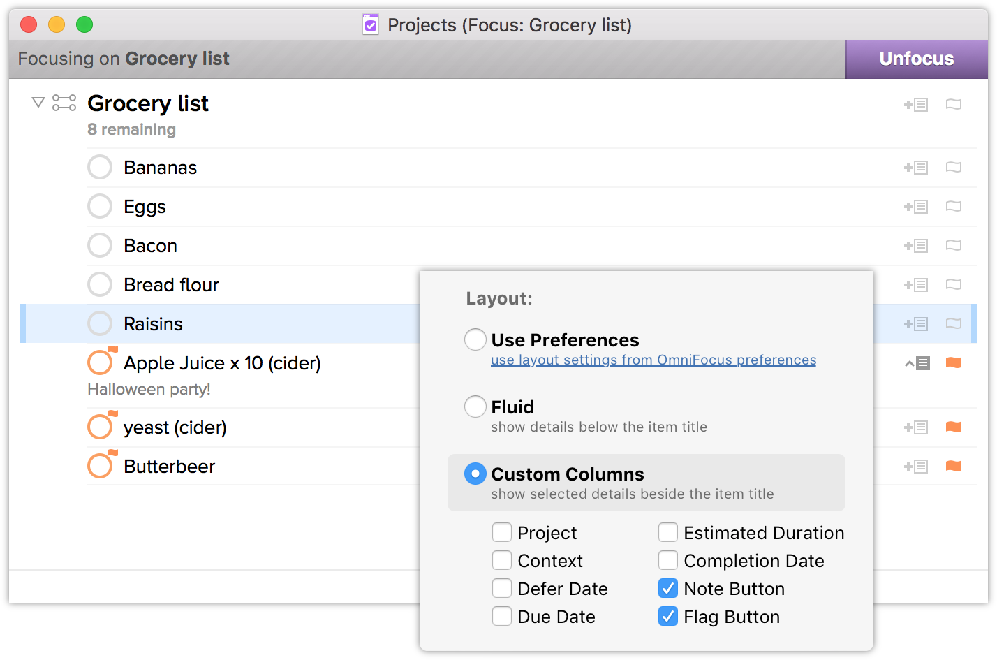 Custom Columns in OmniFocus 2.4