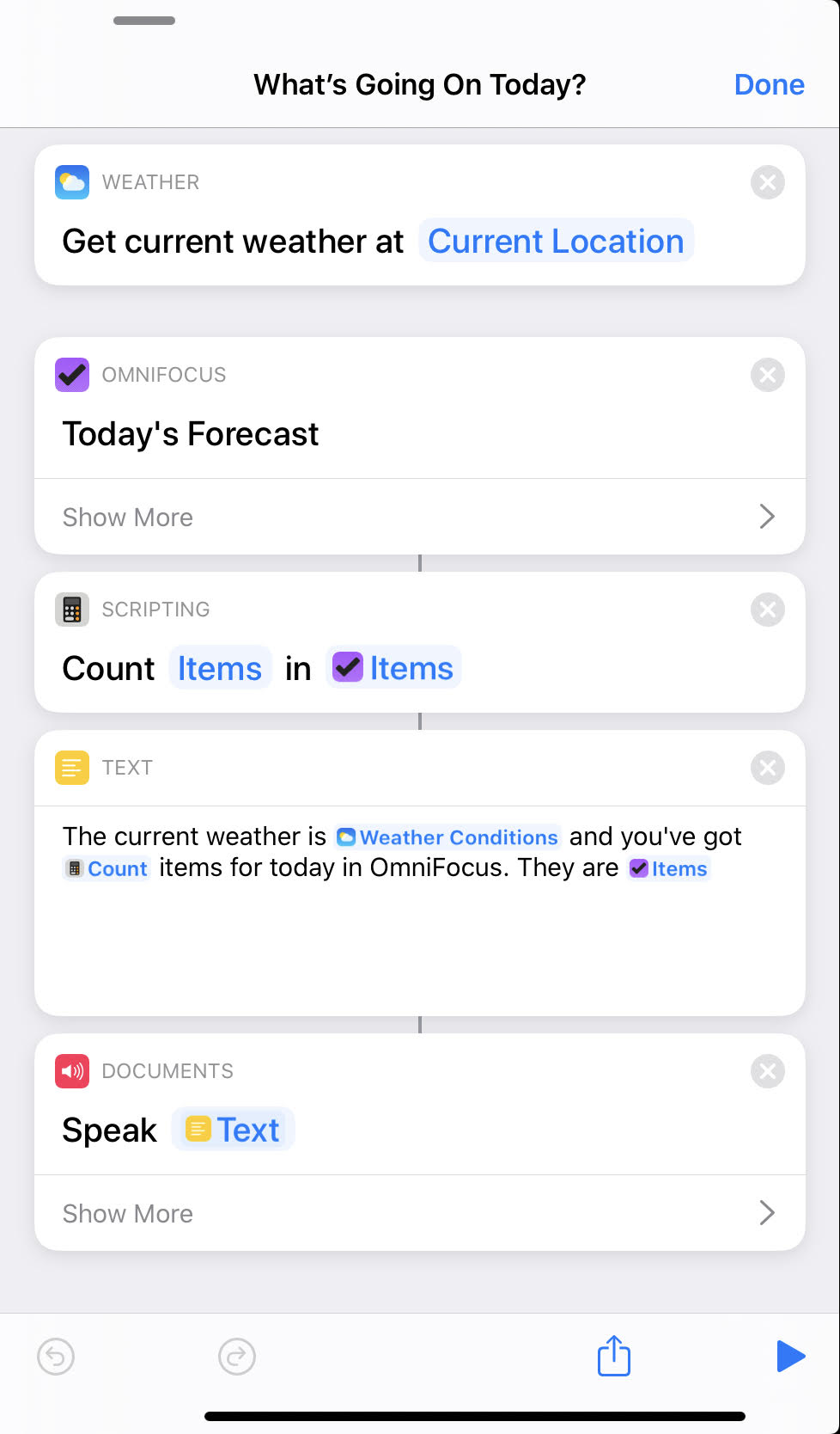 new shortcuts on OmniFocus 3.7 iPhone