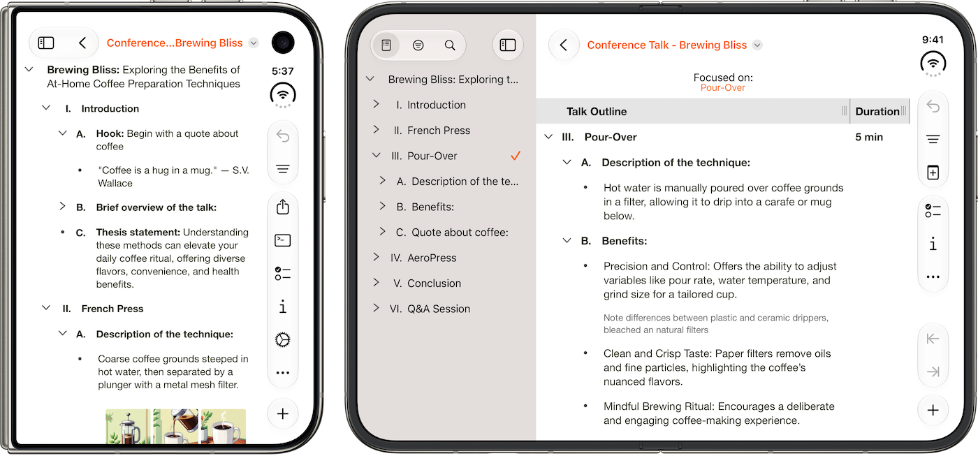 iPhone Duo Screenshots: OmniFocus 6.4 on exterior and interior displays