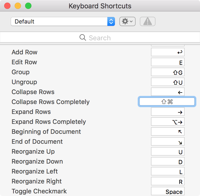 Keyboard Shortcuts Menu