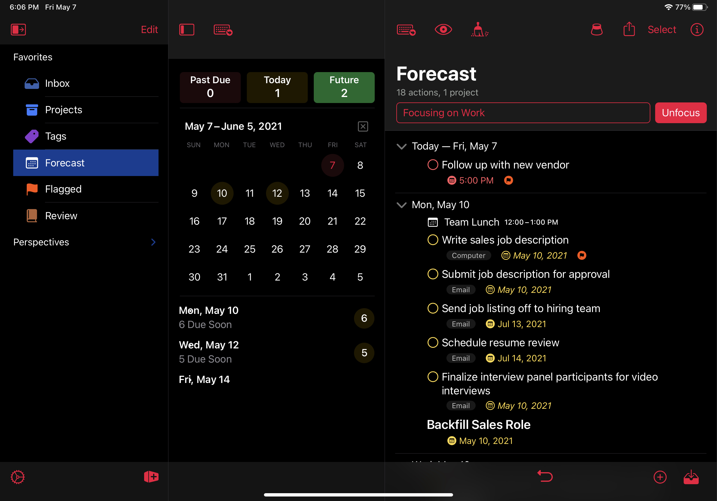 Forecast perspective in OmniFocus 4 for iPad