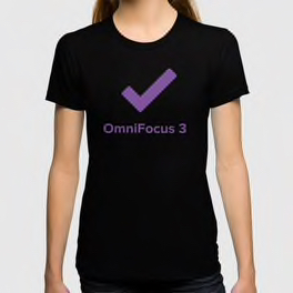 T-shirt with a purple OmniFocus checkmark and with the OmniFocus 3 word mark