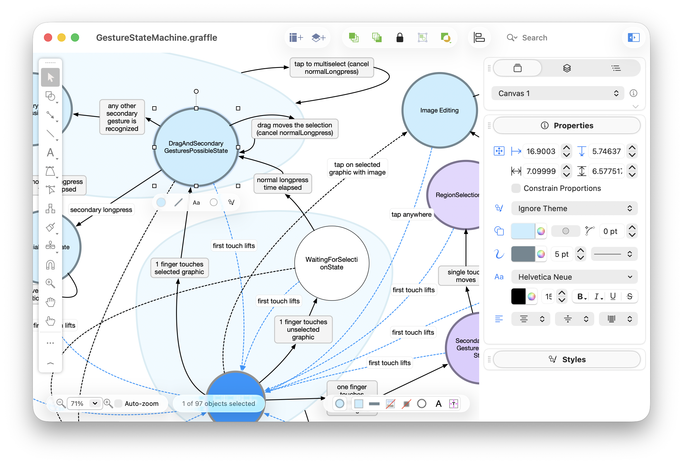 Screenshot of a sample document in a test build OmniGraffle 8 for Mac