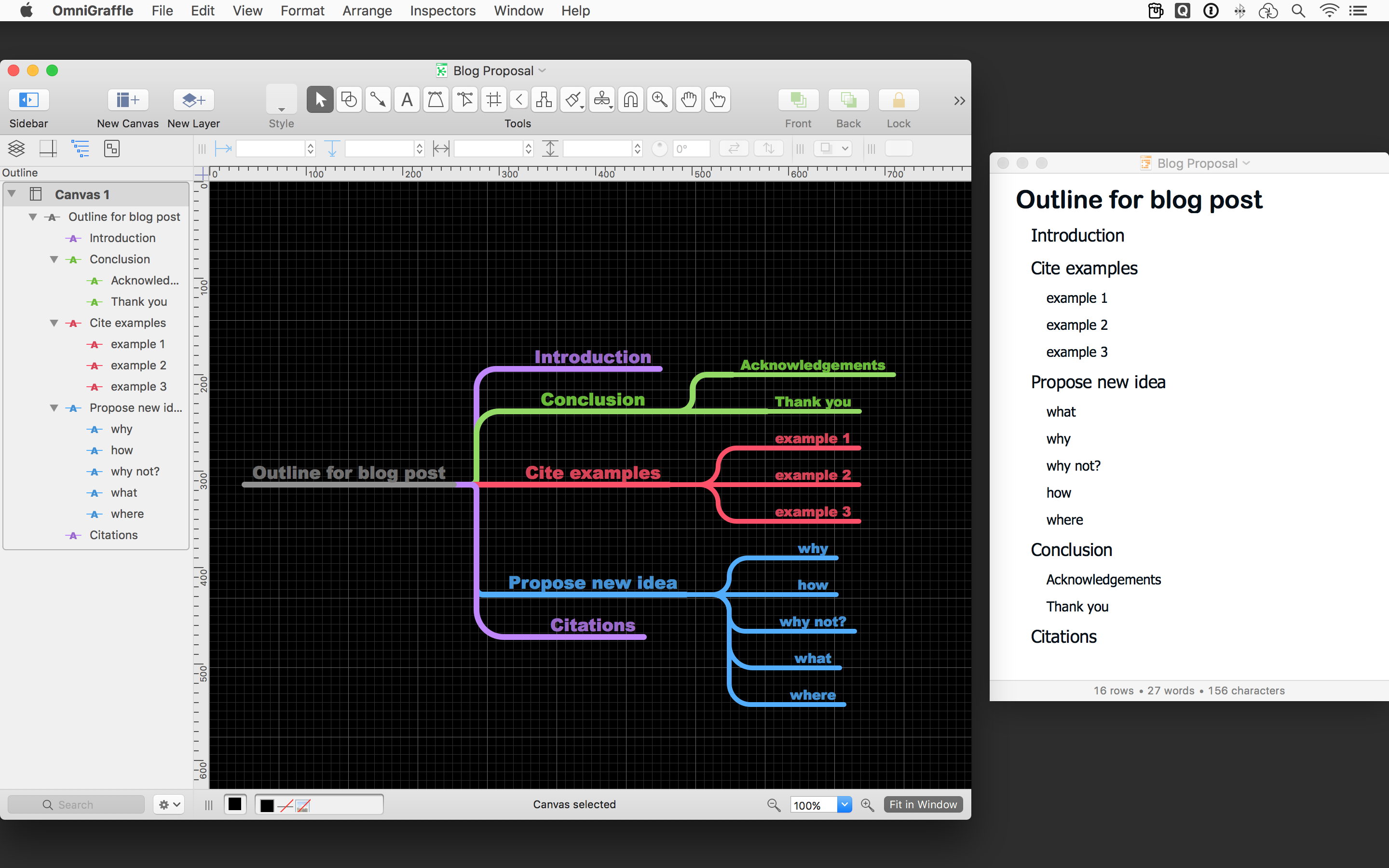 Turning an Outliner document into a Graffle document.