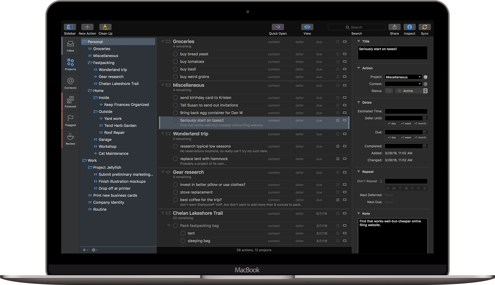 OmniFocus dark mode screenshot