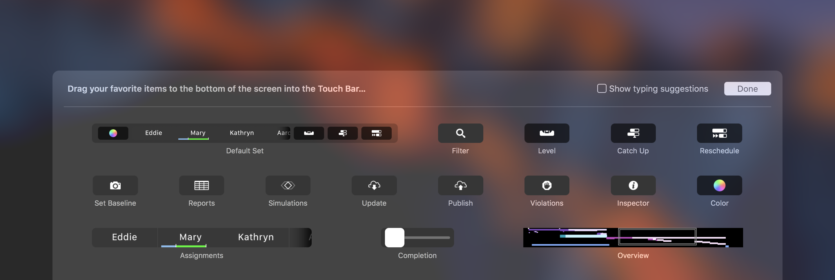 Changing Touch Bar configuration